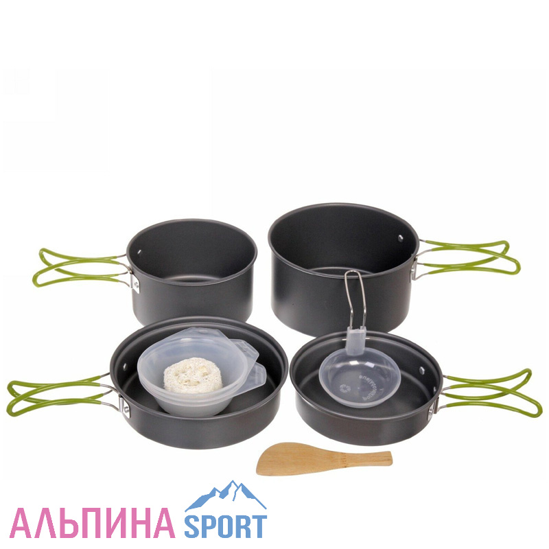 Набор посуды походной (2 котелка 1л, 1.5л, скоровода,4миски,лопатка,губка)