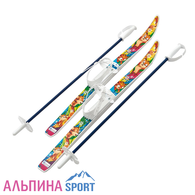 Лыжи детские "Олимпик-спорт" с палками, 66/75 см тигренок