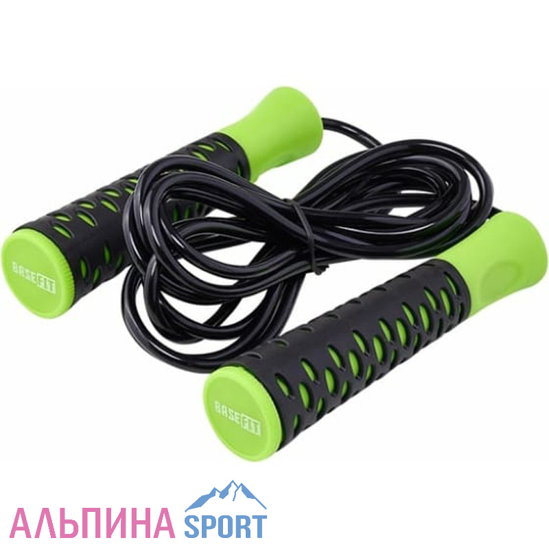 Скакалка BASEFIT RP-103 PVC 3,05 м с нескользящей ручкой черный/зеленый