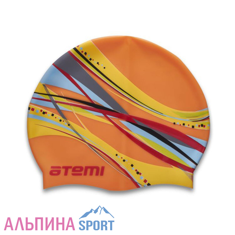 Шапочка для плавания Atemi, силикон, оранжевая (графика), дет., PSC303
