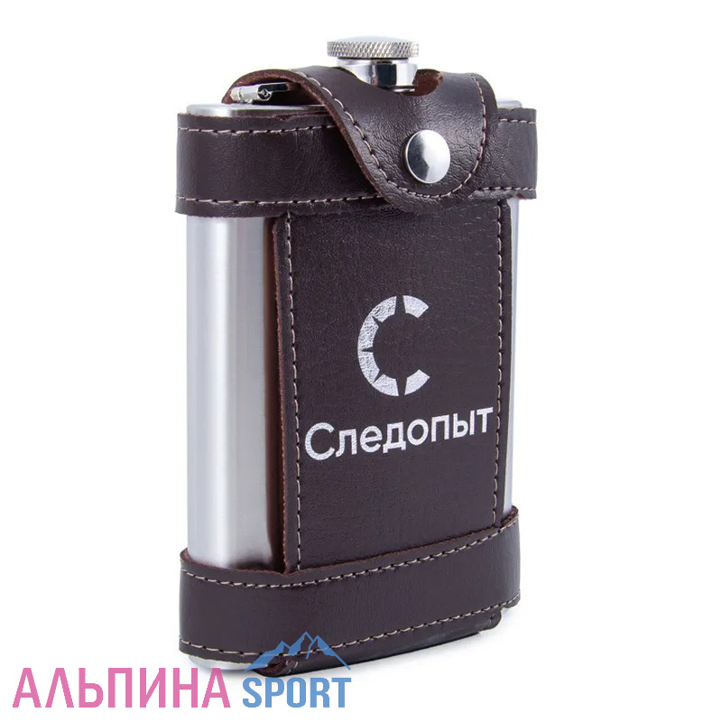 Фляжка «СЛЕДОПЫТ - Flage» в кож. чехле с тиснением 260 мл цв. корич