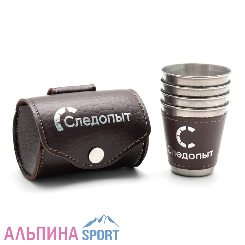 Рюмка-стопка «СЛЕДОПЫТ» 60 мл в кожаной тубе рюмки в доп. кожаном оплете (4 шт.)