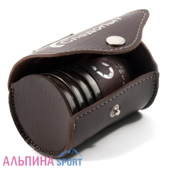 Рюмка-стопка СЛЕДОПЫТ 60 мл в кожаной тубе рюмки в доп. кожаном оплете (4 шт.)_v05