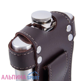 Фляжка СЛЕДОПЫТ - Flage в кож. чехле с тиснением 260 мл цв. корич_v04
