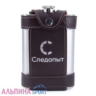 Фляжка СЛЕДОПЫТ - Flage в кож. чехле с тиснением 260 мл цв. корич_v02