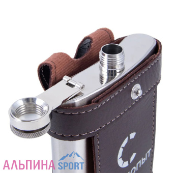Фляжка СЛЕДОПЫТ - Flage в кож. чехле с тиснением 260 мл цв. корич_v05