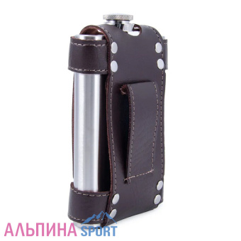 Фляжка СЛЕДОПЫТ - Flage в кож. чехле с тиснением 260 мл цв. корич_v03